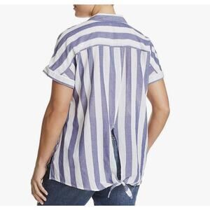 Lucky Brand Womens Plus 2X Stripe Tie Back Shirt Lightweight Cap Sleeve Striped